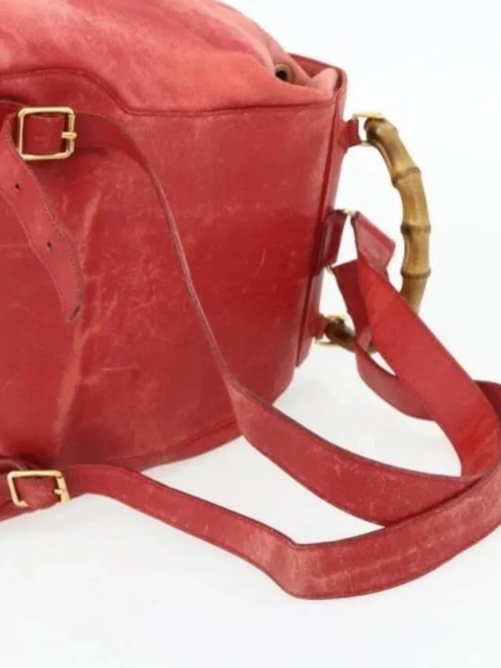 GUCCI Bamboo Backpack Leather Red Gold 000 2023 0016 Auth 179624